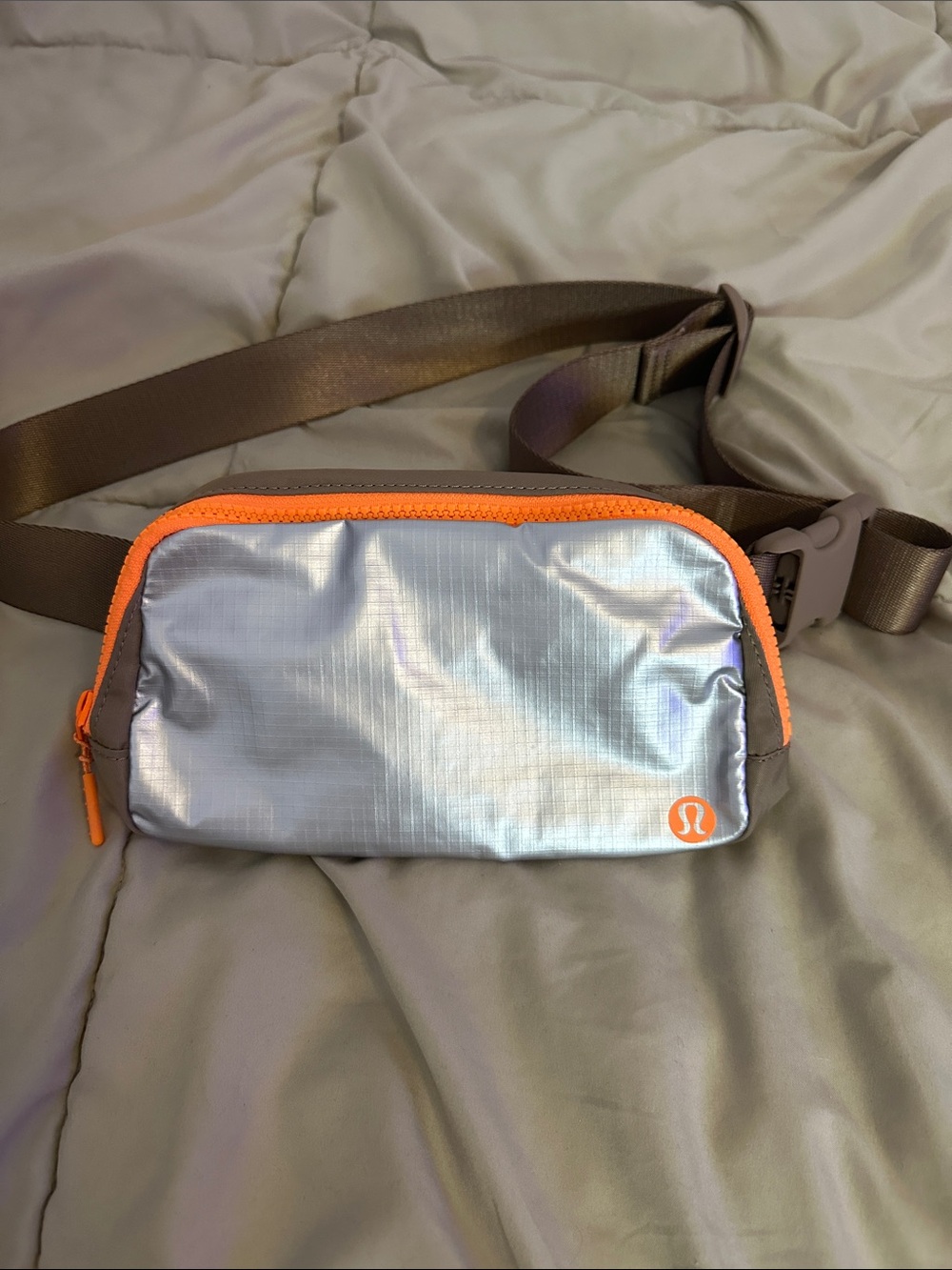 lululemon athletica Silver Waist Pack with Orange Trim